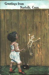 Child Drawing Glowing Figures on Fence, Norfolk, CT Postcard