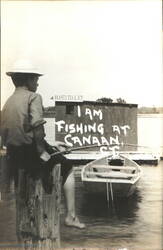 Boy Fishing at Canaan CT - Boats to Let Postcard