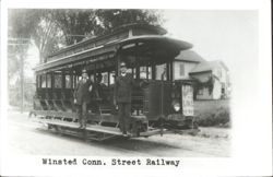Winsted CT Street Railway Trolley Car No. 22 with Crew Postcard