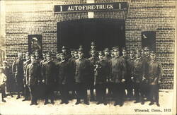 Winsted, CT Fire Department with Auto Fire Truck, 1912 Postcard