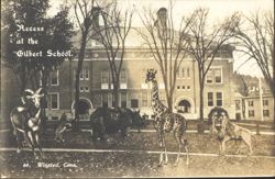 Gilbert School Recess with Ram Giraffe Lion Postcard