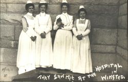 Four Nurses with Cat at Hospital in Winsted, CT Postcard