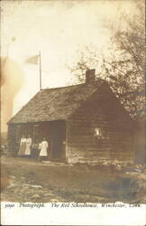 The Red Schoolhouse with Students, Winchester Postcard