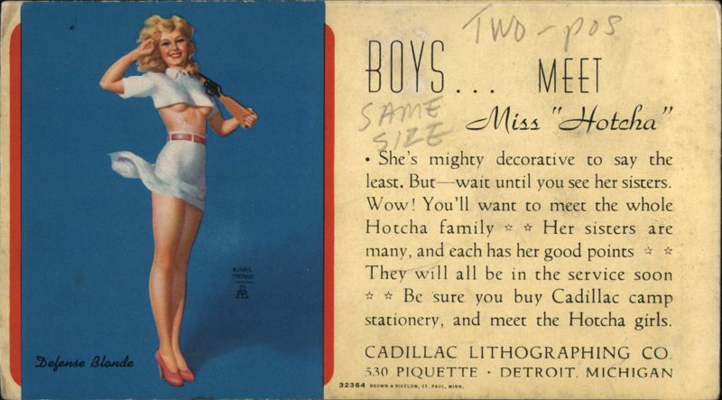 Defense Blonde Pin-up Girl, Miss Hotcha EARL MORAN
