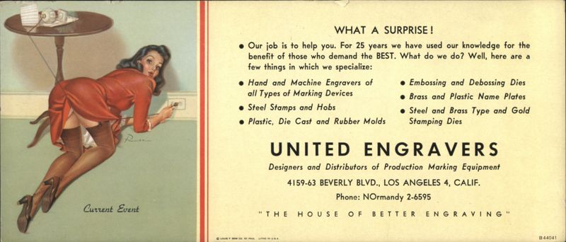 Current Event Pin-Up Girl Plugging In, United Engravers Ad
