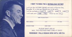 Pete McCloskey Republican Victory Squad Volunteer Card, Election Day Large Format Postcard