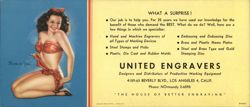 Pin-Up Girl, United Engravers, Los Angeles, CA Blotter