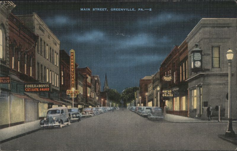 Main Street, Greenville, PA at Night Pennsylvania