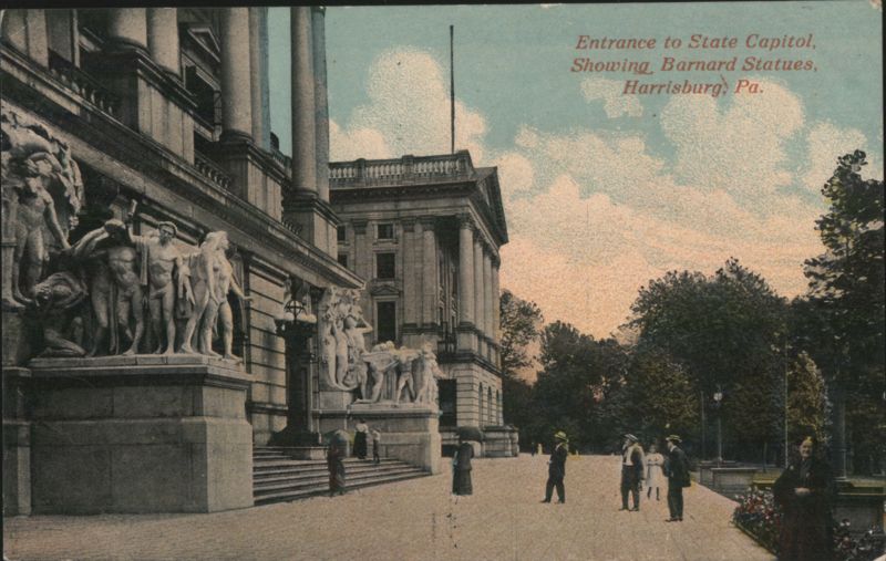 Entrance to State Capitol, Showing Barnard Statues Harrisburg Pennsylvania