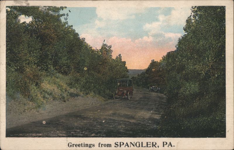 Wooded Road with Early Automobiles, Spangler Pennsylvania