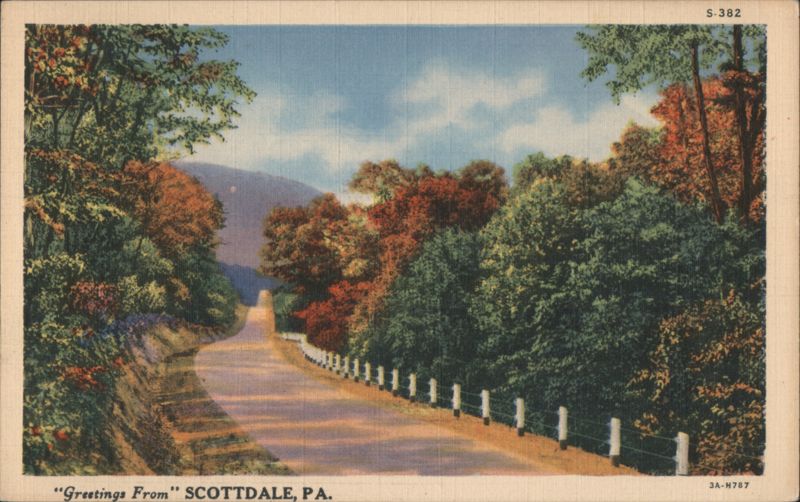 Greetings From Scottdale, PA - Autumn Road Through Trees Pennsylvania