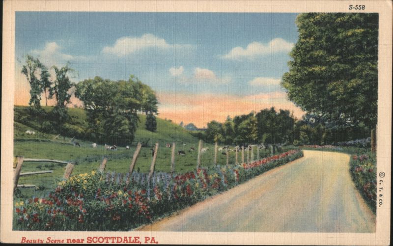Beauty Scene, Road through Fields and Trees Scottdale Pennsylvania