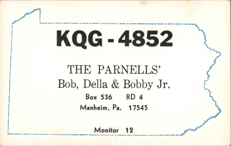 The Parnells' KQG-4852 CB Radio QSL, Manheim PA Pennsylvania
