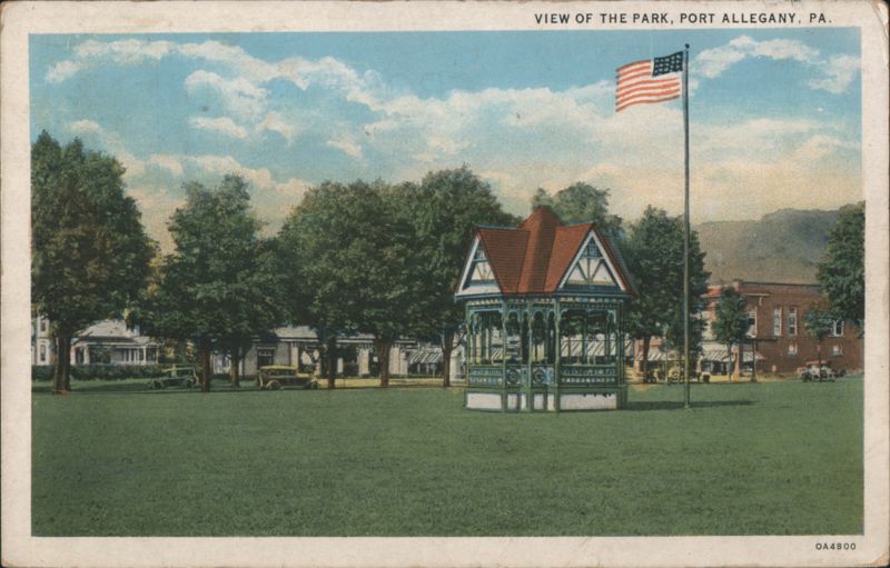 Park View with Gazebo and Flag, Port Allegany, PA Pennsylvania