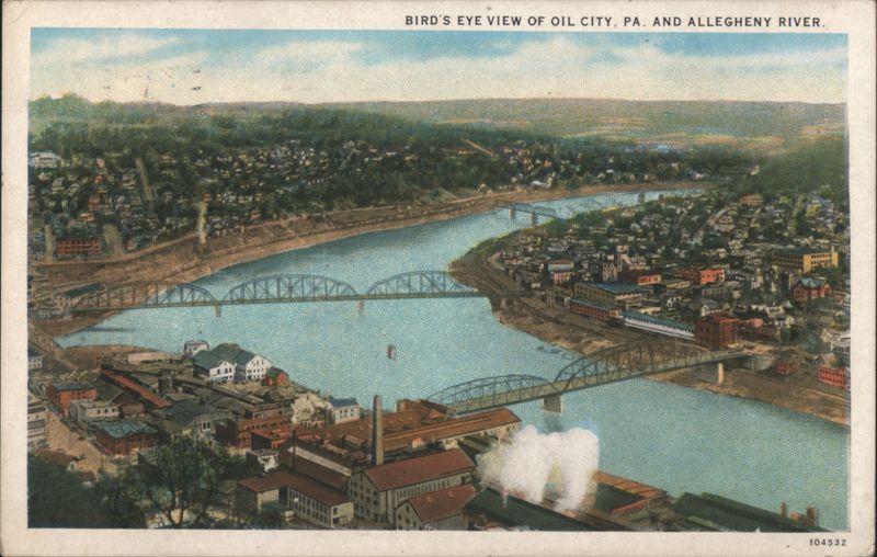 Bird's Eye View of Oil City, PA and Allegheny River Pennsylvania