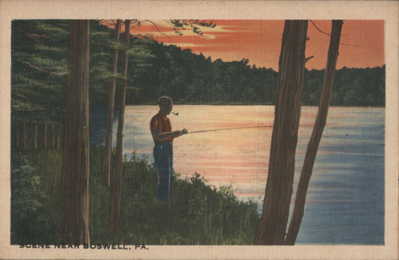 Man Fishing at Sunset Near Boswell Pennsylvania