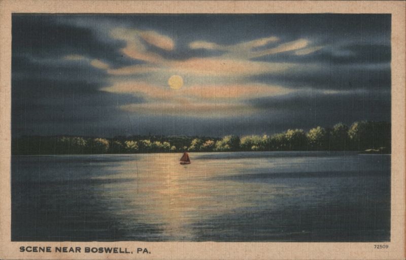 Moonlit Lake Scene with Sailboat near Boswell, PA Pennsylvania