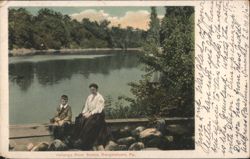 Venango River Scene with Woman and Boy, Saegertown, PA Postcard