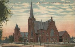 M. E. Church and First Presbyterian Church, Latrobe PA Postcard