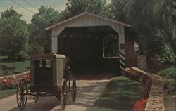 Amish Buggy and The Old Covered Bridge Postcard