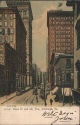 Wood St. & 4th Ave. Pittsburgh, PA Street Scene Postcard
