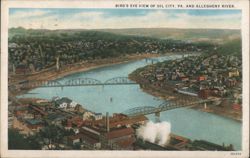 Bird's Eye View of Oil City, PA and Allegheny River Postcard