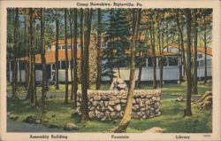 Camp Nawakwa, Biglerville, PA - Assembly, Fountain, Library Postcard