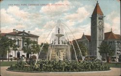 City Hall Park, Carnegie Library, Allegheny, PA Postcard