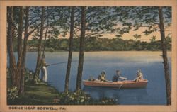 Scene Near Boswell, PA - Fishing and Boating on Lake Postcard