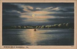 Moonlit Lake Scene with Sailboat near Boswell, PA Postcard