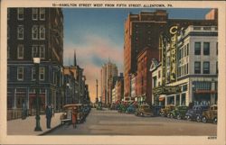 Hamilton Street West from Fifth Street, Allentown, PA Postcard