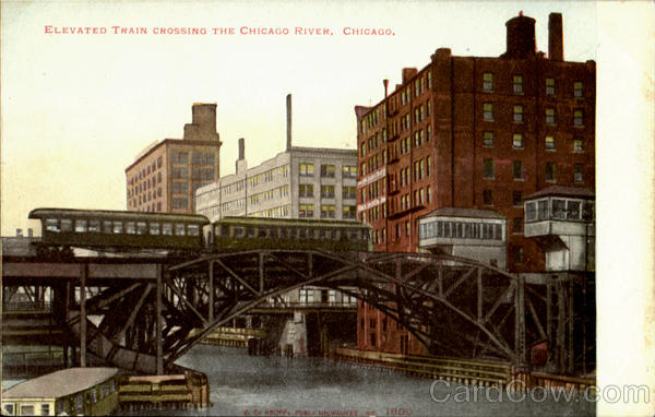Elevated Train Crossing The Chicago River Illinois