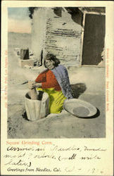 Squaw Grinding Corn Native Americana Postcard Postcard