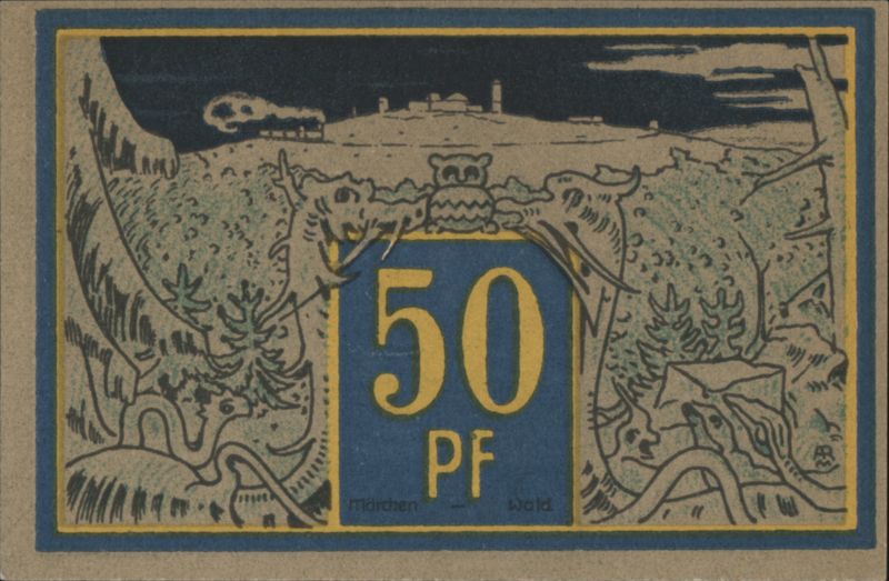 1921 Banknote, Germany, Wernigerode, 50 Pfennig, personnage, Witches and Fairy Tale Forest