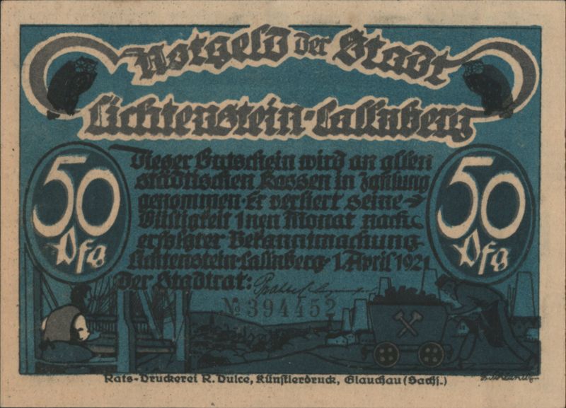 Lichtenstein-Callnberg 50 Dfg Notgeld Mining Devil Germany