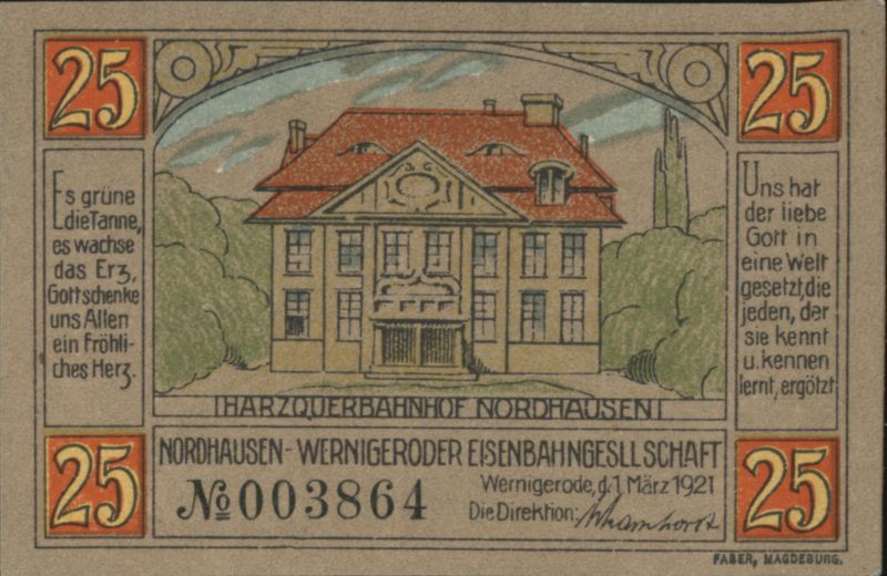 Harzquerbahn Stations Nordhausen Wernigerode 25 Pfennig Voucher Nordhausen, Wernigerode Germany