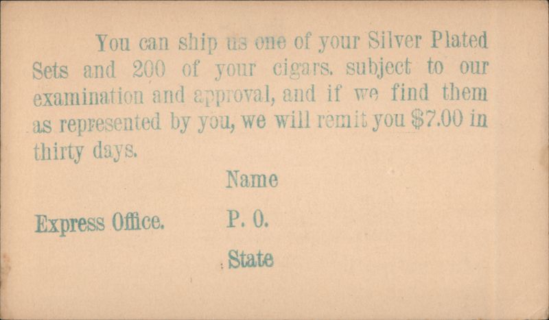 Key West Segar Company Offer for Silver Plated Set and Cigars