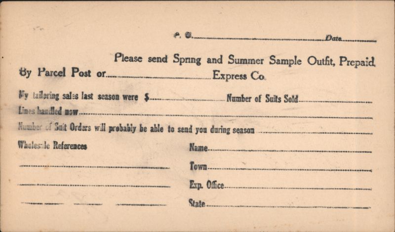 Spring and Summer Sample Outfit Order Form Chicago Illinois