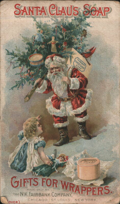 Santa Claus Soap with Child and Christmas Tree Advertisement