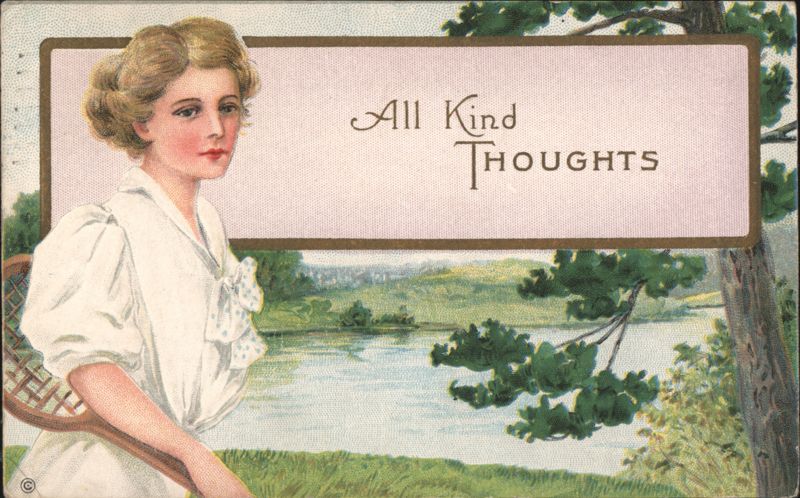Woman with Tennis Racket, 'All Kind Thoughts' Women