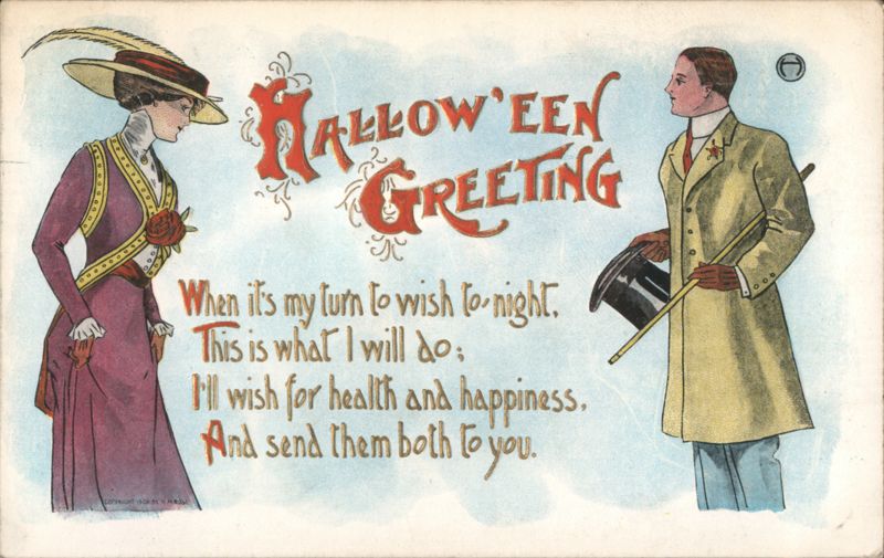 Halloween Greeting with Poem, Man and Woman