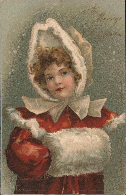 A Merry Christmas Girl in Red Fur-Trimmed Coat Children