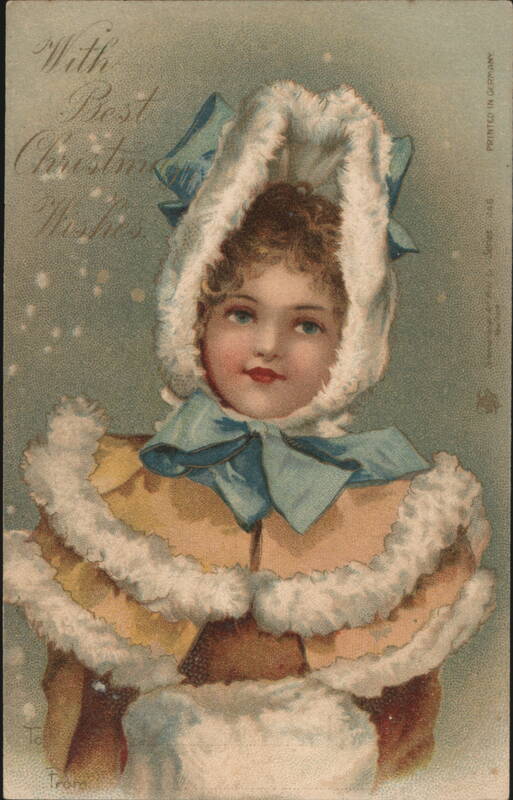Young Girl in Winter Bonnet with Fur Trim, Christmas Wishes