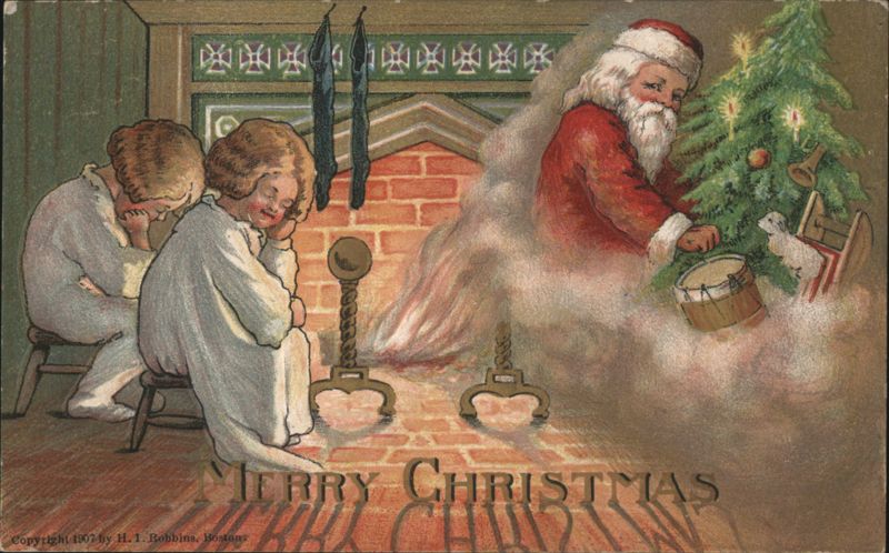 Merry Christmas Santa Claus and Sleeping Children