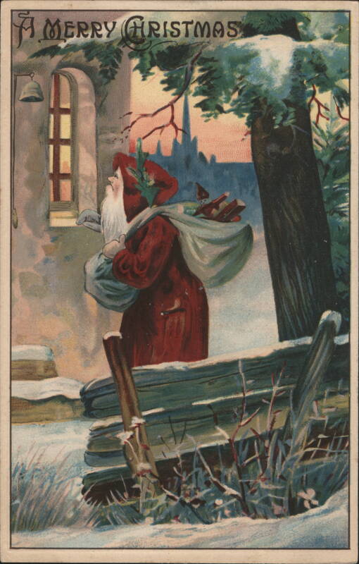 Merry Christmas Santa Claus Carrying Toys in Snow