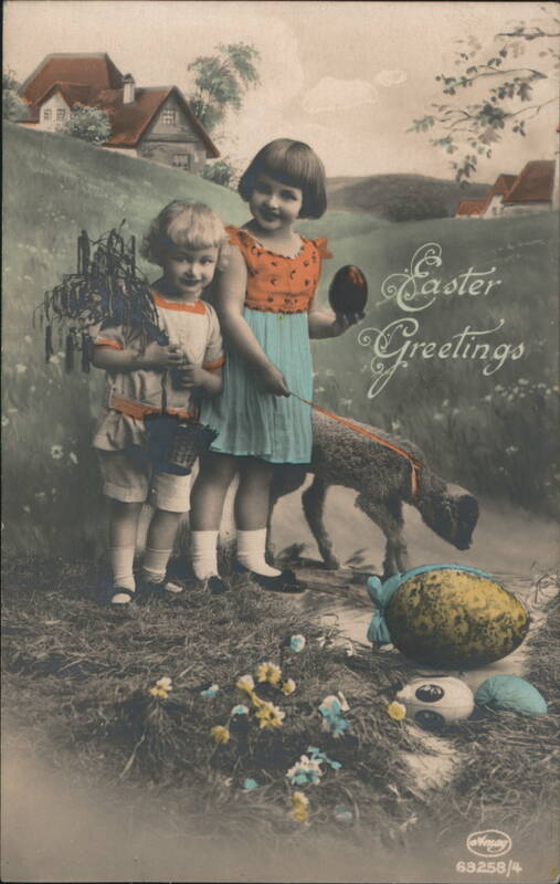 Easter Greetings with Children and Lamb A. Mager