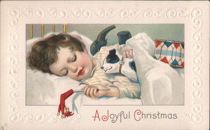 Child Sleeping with Dog and Toys, A Joyful Christmas