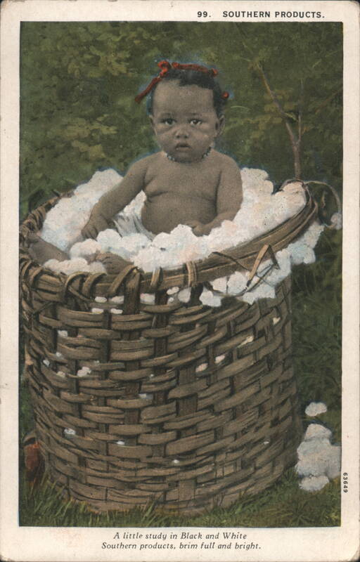 Black Baby in Cotton Basket, Southern Products Black Americana
