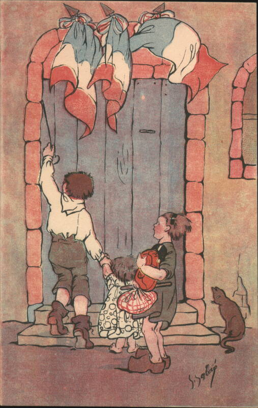 Children Decorating Doorway with French Flags S. Goupil