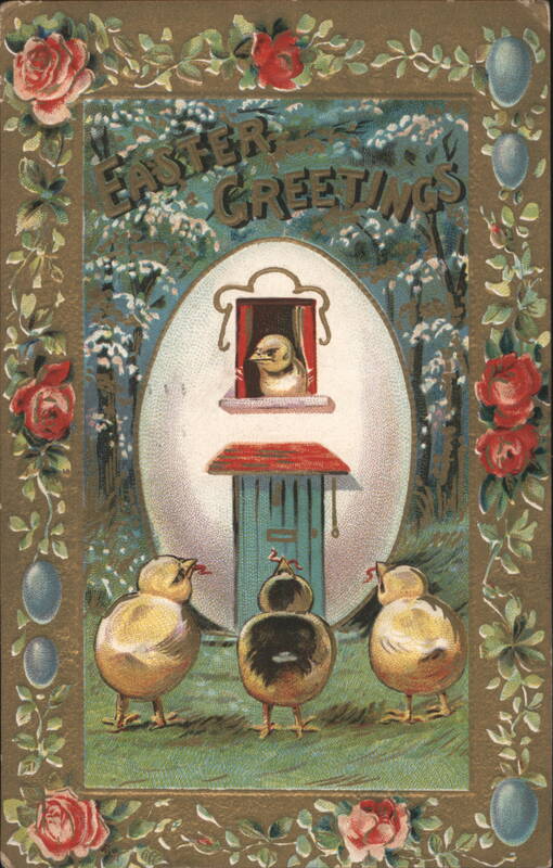 Easter Greetings with Chicks, Egg Window, and Roses